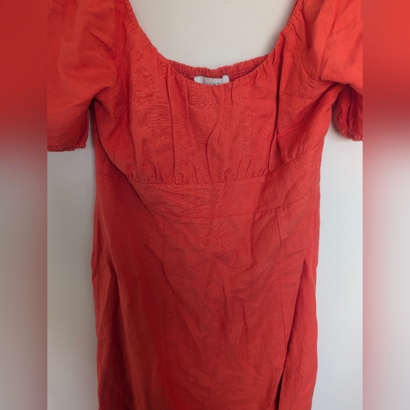Loft Women’s Coral Puff Sleeve Square Neck Midi Dress Size 14 Milkmaid Linen - Picture 4 of 12